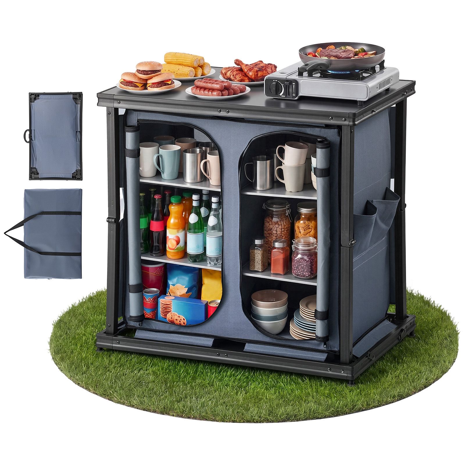 Outdoor Camping Kitchen Setup - Opvouwbare campingopbergkast, draagbare aluminium lichtgewicht tafel