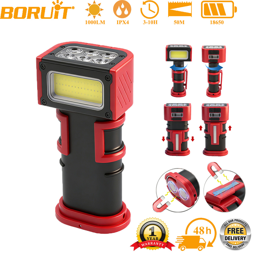 Outdoor Camping Lampe - BORUiT COB LED-werklamp 1000LM Type-C oplaadbare