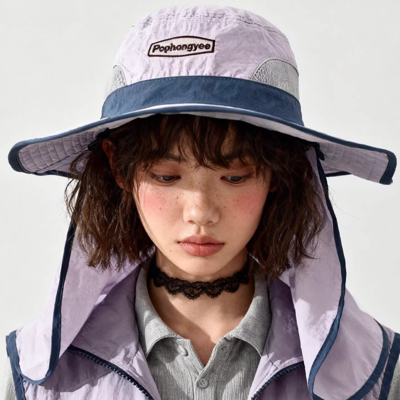 Camping Outdoor Quick Drying Sun Neck Protection Cap Hat - Mode Contrast Stiksels Mesh Sneldrogende Emmerhoeden