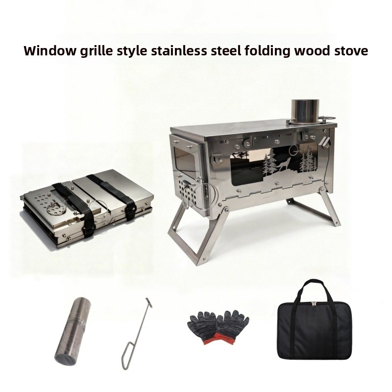 Outdoor Camping Fire Pit - Roestvrijstalen opvouwbare draagbare houtkachel BBQ-grill voor