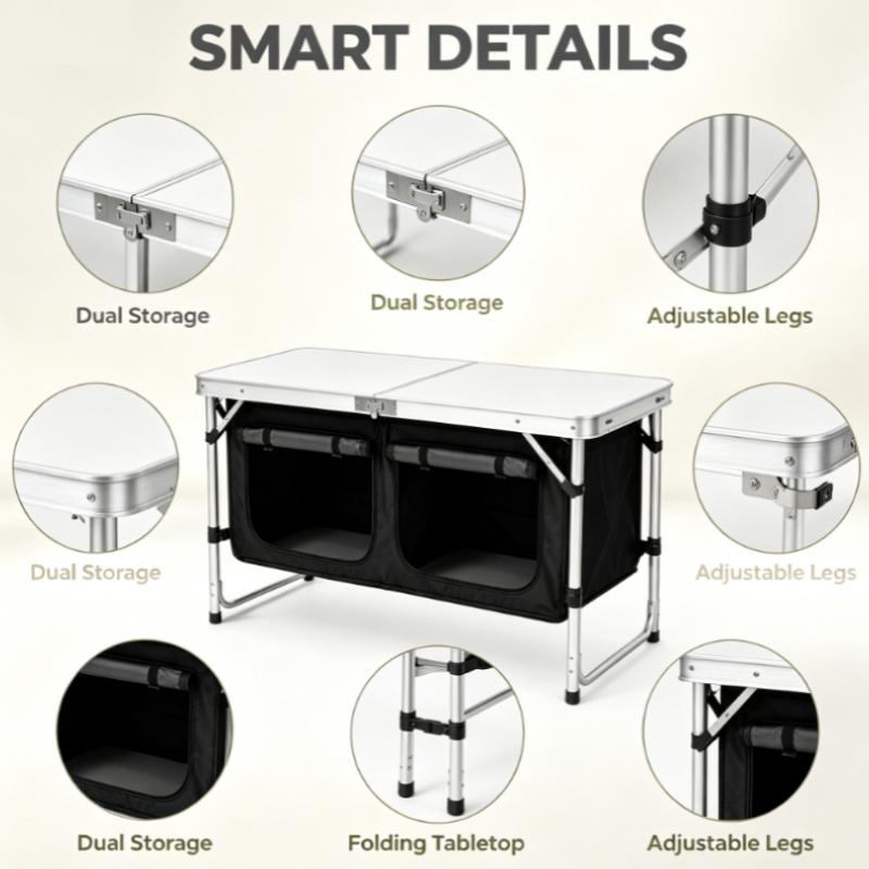 Vouwbare campingtafel van zilv - Outdoor Camping Kitchen Setup recensie en prijs